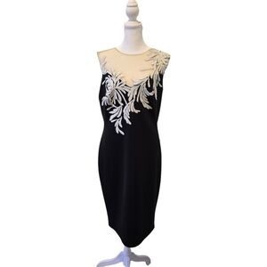 Tadashi Shoji Black & Ivory Sheath Cocktail Dress NWT Size Large